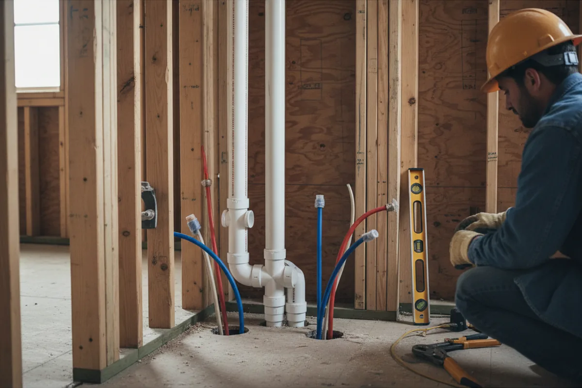 Drain and supply rough-in during Leak Detection in Lilesville